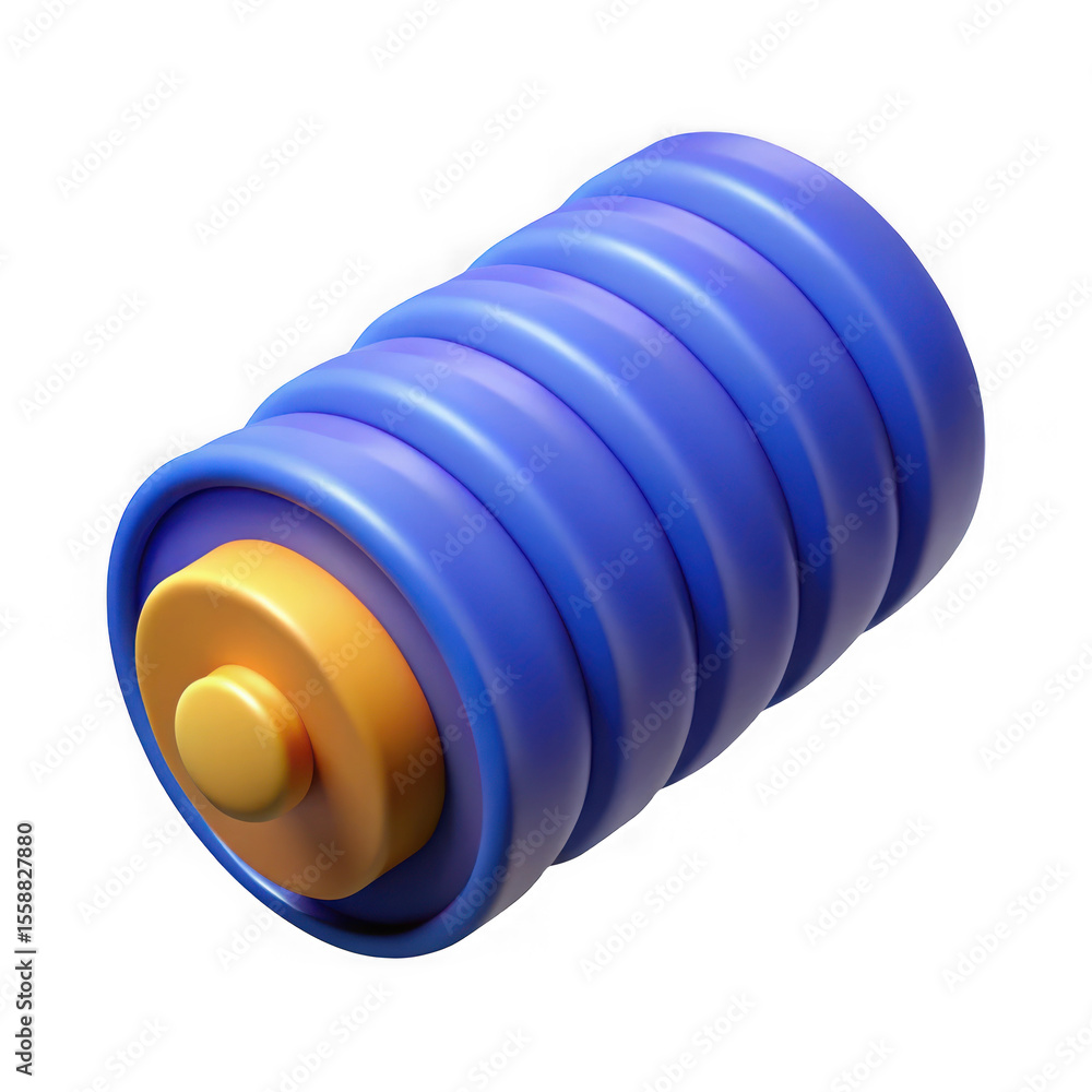 Fototapete stylized 3d rendering of a blue and yellow cylindrical object with ribbed texture isolated on transp