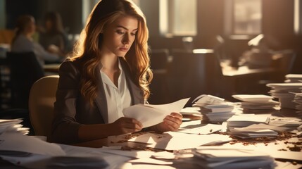 businesswoman reviewing documents in office