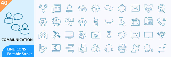 Communication line icon set. Communication icons. Editable stroke. Vector illustration