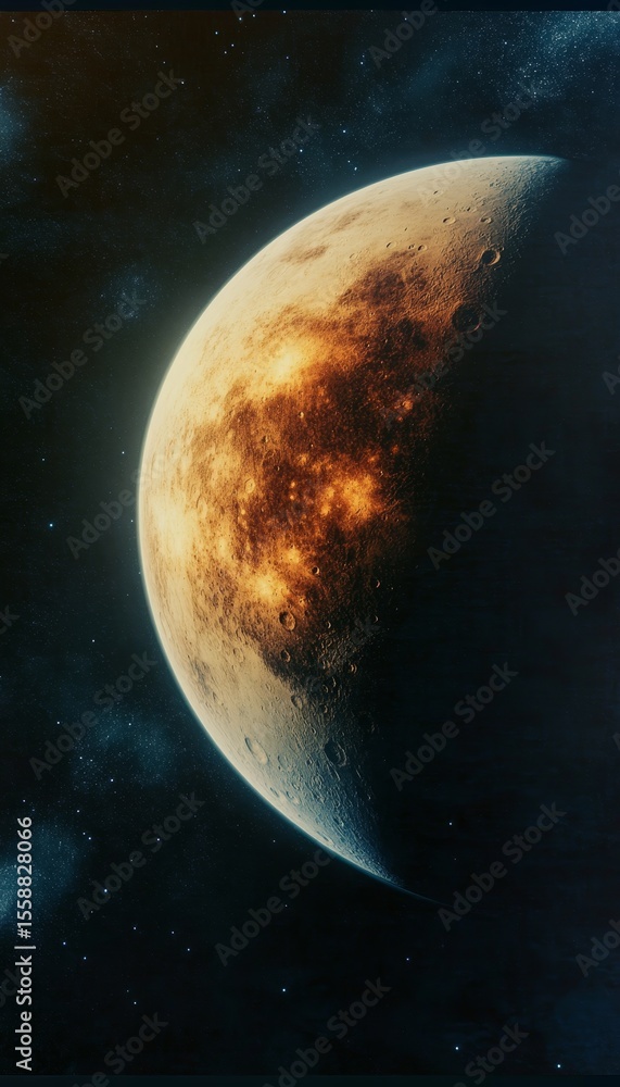 Aufkleber a stunning distant exoplanet surrounded by swirling clouds and a partially illuminated surface glow