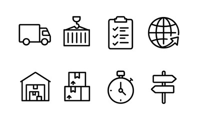Minimalist icons of logistics and global shipping systems