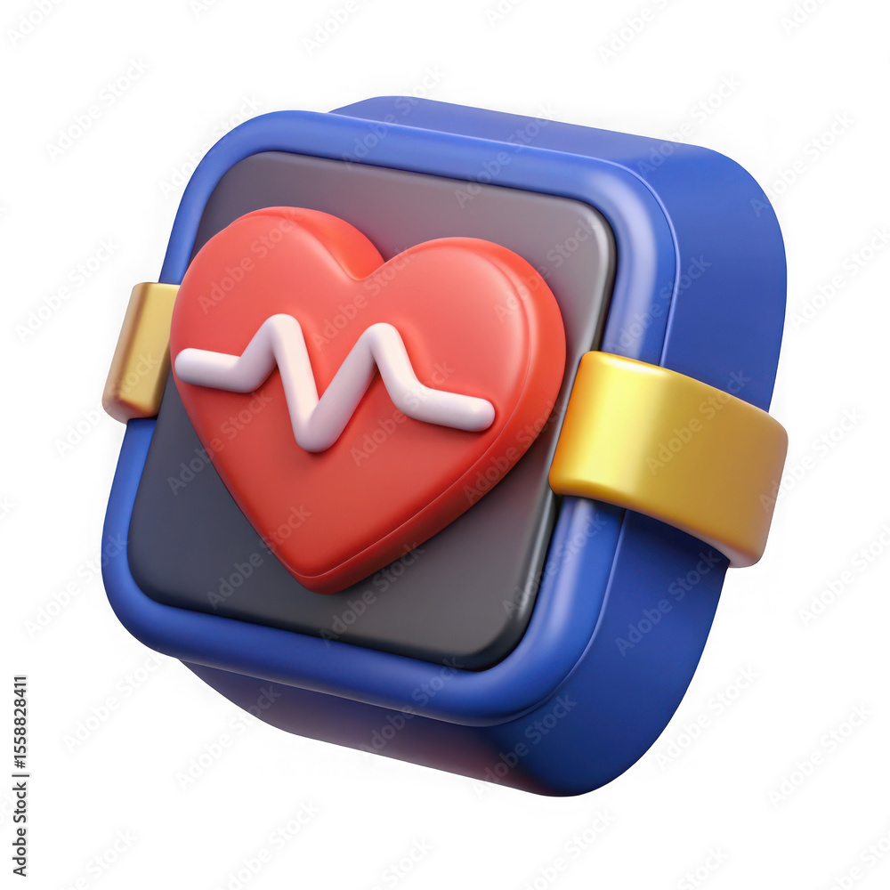 Fototapete 3d rendered blue smartwatch displaying a red heart with a cardiogram isolated on transparent backgro