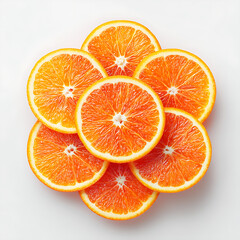 Circular Arrangement of Fresh Orange Slices on White Background