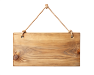 Wooden sign hanging isolated on white background PNG, AI GENERATED