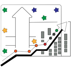 Minimal Stock Trading Icon With Curved Line Chart and Dots Showing Upward Trend, Featuring a Flat Vector Style for Clean Financial Graphics