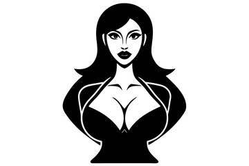 Silhouette Vector Art Illustration of Attractive Woman Outline in Black and White