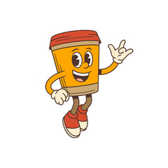 Coffee cup character in lively pose and ILY sign gesture conveying confidence and friendliness. Perfect for marketing, advertising, and social media designs needing energetic and playful vibes