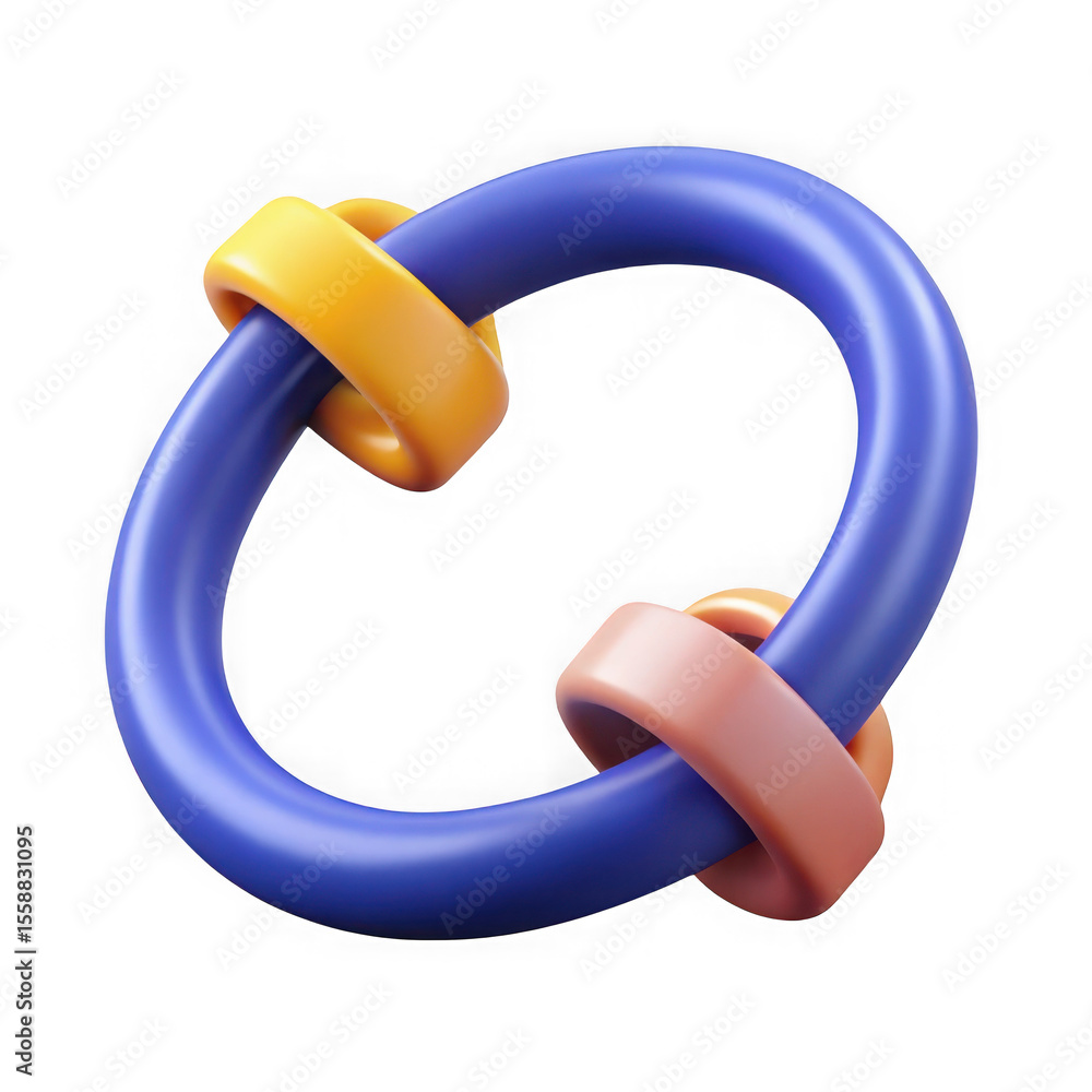 Poster abstract interlocking torus knot shape with smooth rounded edges in blue yellow and pink isolated on