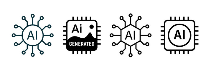 Ai digital chip icon. Artificial intelligent vector science data circuit technology line icon.