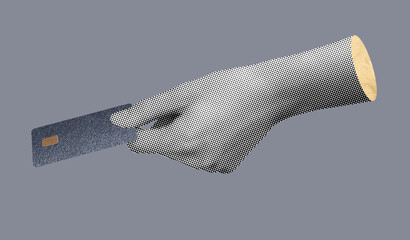 Card in hand, holding debit card with chip for secure payment. Concept of banking, transaction, and