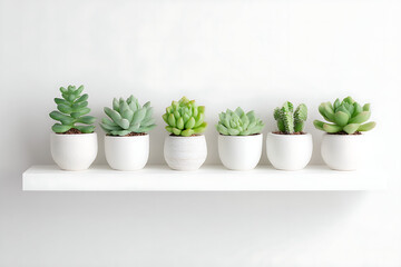 Minimalist Potted Succulents on White Shelf