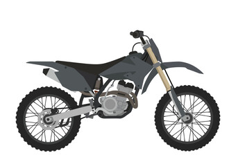 Fototapeta premium Gray dirt bike on white angled profile knobby tires and thin spoked wheels