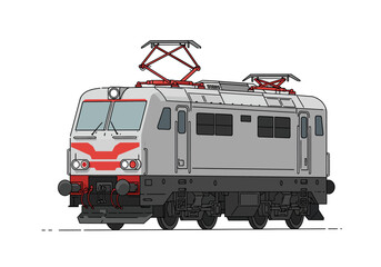 Obraz premium Gray electric locomotive with red accents on a white background