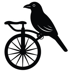 Black silhouette of a bird perched on a vintage bicycle © Jannatun