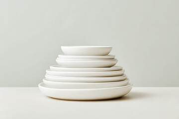 Minimalist Stack of White Dishes in Neutral Color Palette
