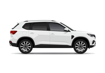 Fototapeta premium White car viewed from the side with blacktinted windows
