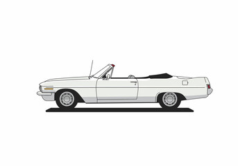 White convertible car on a white background with a black shadow underneath