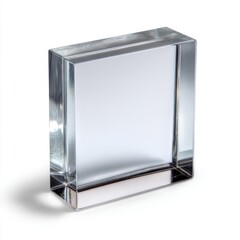 Clear acrylic block with a white background isolated on a simple bright white surface.