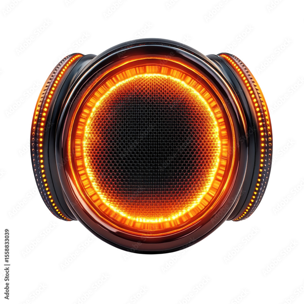 Poster futuristic orb glowing warmly abstract technology design with intricate on transparent background