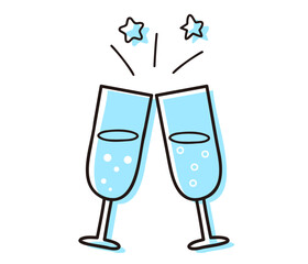 乾杯するワイングラス水色素材イラスト