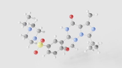 vardenafil molecule 3d, molecular structure, ball and stick model, structural chemical formula pde5 inhibitor