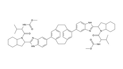 odalasvir molecule, structural chemical formula, ball-and-stick model, isolated image antiviral