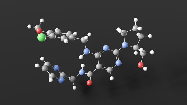 avanafil molecule 3d, molecular structure, ball and stick model, structural chemical formula pde5 inhibitor