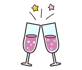 Two wine glasses toasting illustration – cheers and celebration clipart