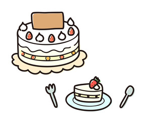Whole cake and slice set illustration – cute dessert clipart for party and menu