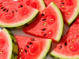 Fresh Watermelon Slices Close Up on White Background