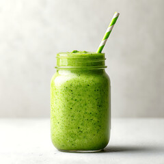 Healthy Smoothie in Clear Glass Jar on White Table