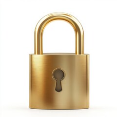 Naklejka premium Three-Dimensional Golden Lock Illustration: A Symbol of Security and Access on a Clean White Background