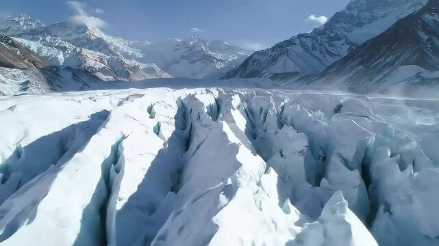 pure white snow in the Himalayan mountains with cold wind blowing