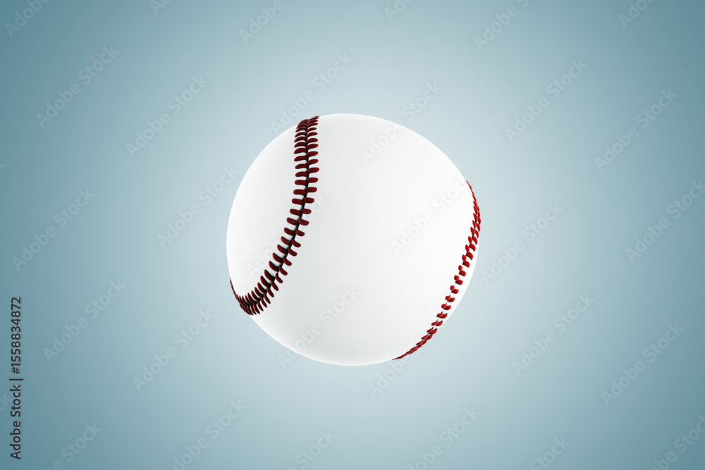 Aufkleber Close-up of a realistic baseball with red stitching, isolated on a soft gradient background under spotlight, ideal for sports design templates. 3D Rendering