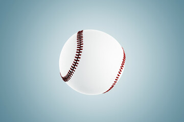 Close-up of a realistic baseball with red stitching, isolated on a soft gradient background under...