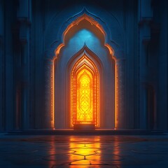Mystical, ornate archway glows with warm light