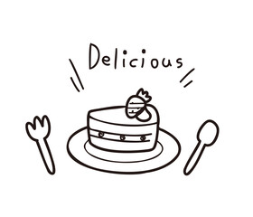 Deliciousなカットケーキイラスト／メニュー・パーティ向け線画イラスト