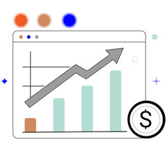 Vector-Style Financial Growth Graph With Green Arrow and Dollar Coin, Featuring a Simple Flat Design for Clean Business or Finance Visuals