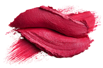 Close-up shot capturing vibrant red lipstick smear against a stark transparent backdrop