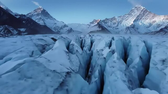 pure white snow in the Himalayan mountains with cold wind blowing