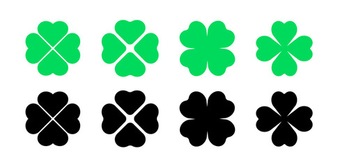 Clover four leaf vector shamrock icon. St Patrick luck clover good irish green heart flat shamrock isolated symbol