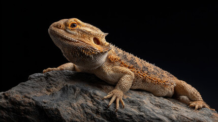 Obraz premium High-Resolution Close-up of a Bearded Dragon Soaking Up Warm Light on a Rock