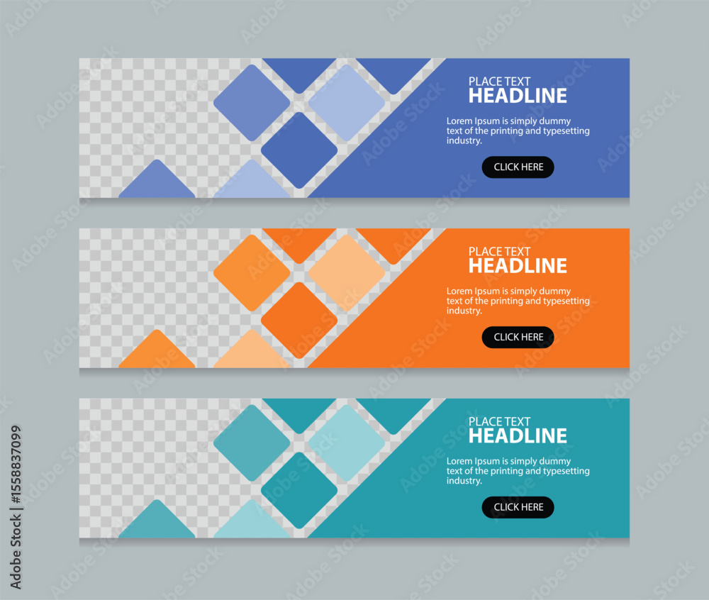 Poster Set abstract horizontal web banner design background template. three color style. Suitable for web and social media ads. Vector illustration file with Space to add pictures.