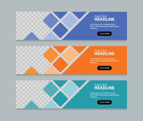 Set abstract horizontal web banner design background template. three color style. Suitable for web and social media ads. Vector illustration file with Space to add pictures.