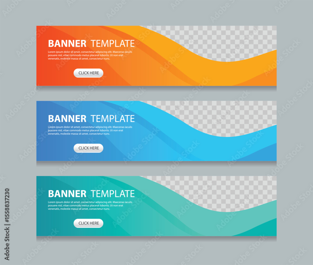 Poster Set abstract horizontal web banner design background template. three color gradient style. Suitable for web and social media ads. Vector illustration file with Space to add pictures.