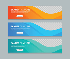 Set abstract horizontal web banner design background template. three color gradient style. Suitable for web and social media ads. Vector illustration file with Space to add pictures.