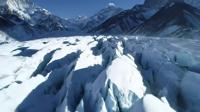 pure white snow in the Himalayan mountains with cold wind blowing