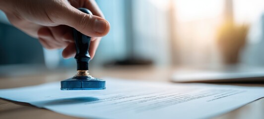 The Hand Pressing a Stamp on a Document in an Office Environment
