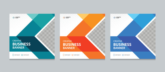 Set of Editable square business web banner design template. Suitable for social media post, instagram story and web ads. Vector illustration with Space to add pictures.