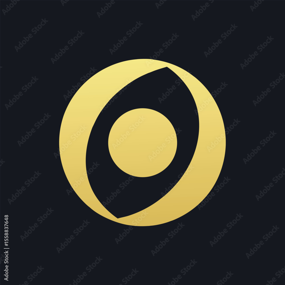 Poster golden abstract circular shape with inner circle on dark background vector